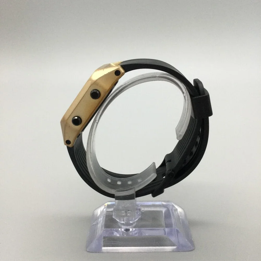 Nixon The Staple Mens Watch 39mm Gold Black Digital Alarm Backlight Silicone